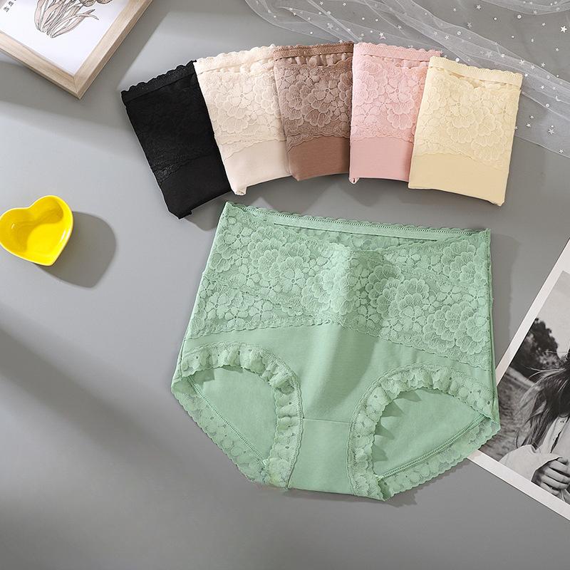 Нижнее белье из чистого хлопка с высокой талией, утягивающее бедра, кружевное, для женщин, дышащее, антибактериальное, бесшовное, удобное, утягивающее, треугольные трусики
