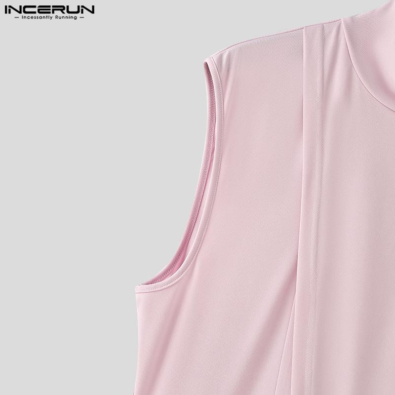INCERUN Мужские топы-туники без рукавов с вырезом-воротником, длинные, повседневные, футболки