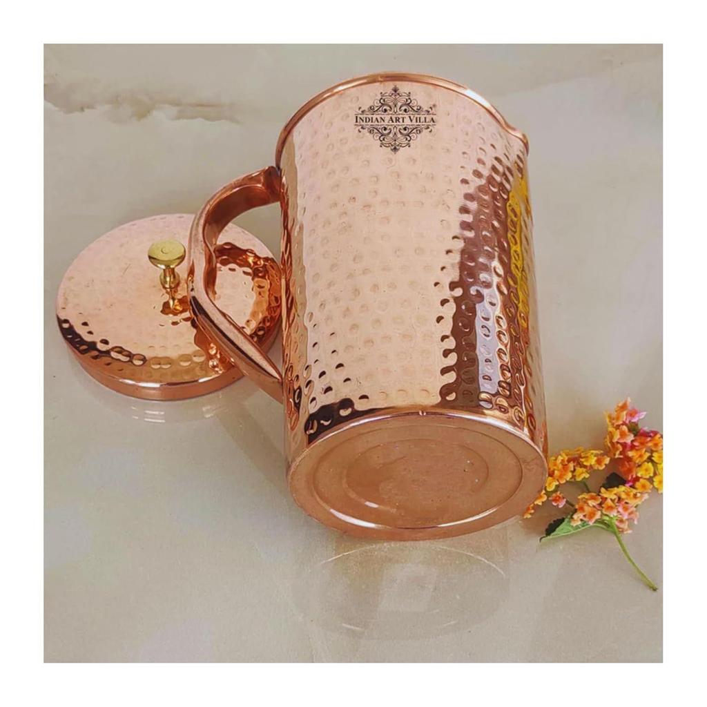 Кувшин для воды из чистой меди с крышкой, 2000 мл, Дизайн, Традиционные аюрведические преимущества, Прочная и стильная сервировочная посуда для дома, кухни и ресторанов