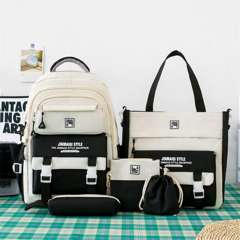 Набор из 5 школьных рюкзаков для студентов Начало учебного сезона Корейская мода Рюкзаки для средней школы Большая вместимость Набор из двух сумок