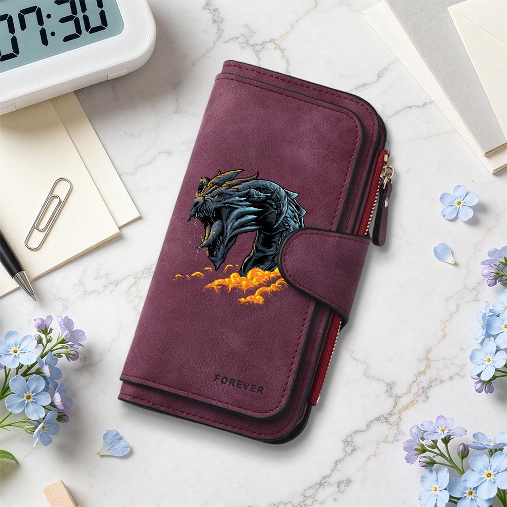 Vintage Dragon Pattern Long Wallet Stylish Portable PU Card Holder for Daily Use