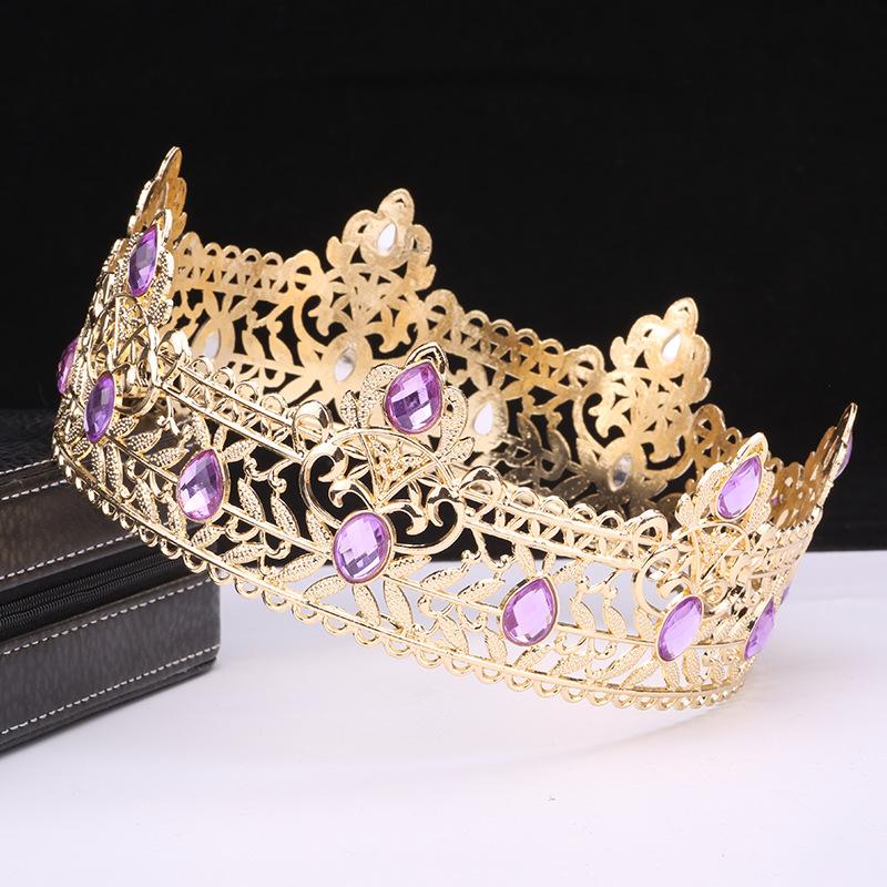 Men's Crown Simple Multi Color Round King Crown Baroque Bride Retro Alloy Hair Crown Headdress