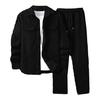 2Pcs/Set Men Sportwear Set Lapel Long Sleeve Flap Pockets Coat Elastic Drawstring