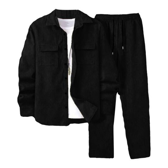 2Pcs/Set Men Sportwear Set Lapel Long Sleeve Flap Pockets Coat Elastic Drawstring