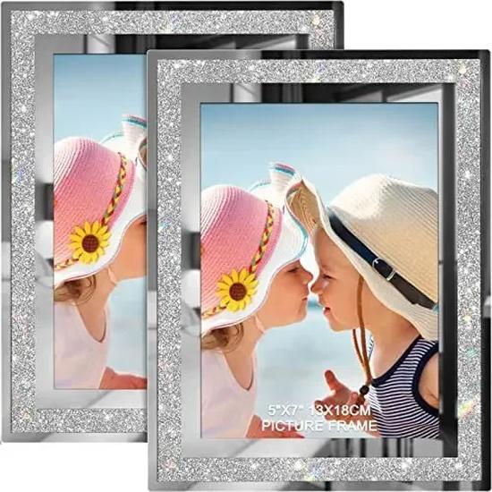 Elegant Crystal Glass Rectangular Photo Frame with Silver Edge Perfect for Couples Ideal Keepsake Picture Frame