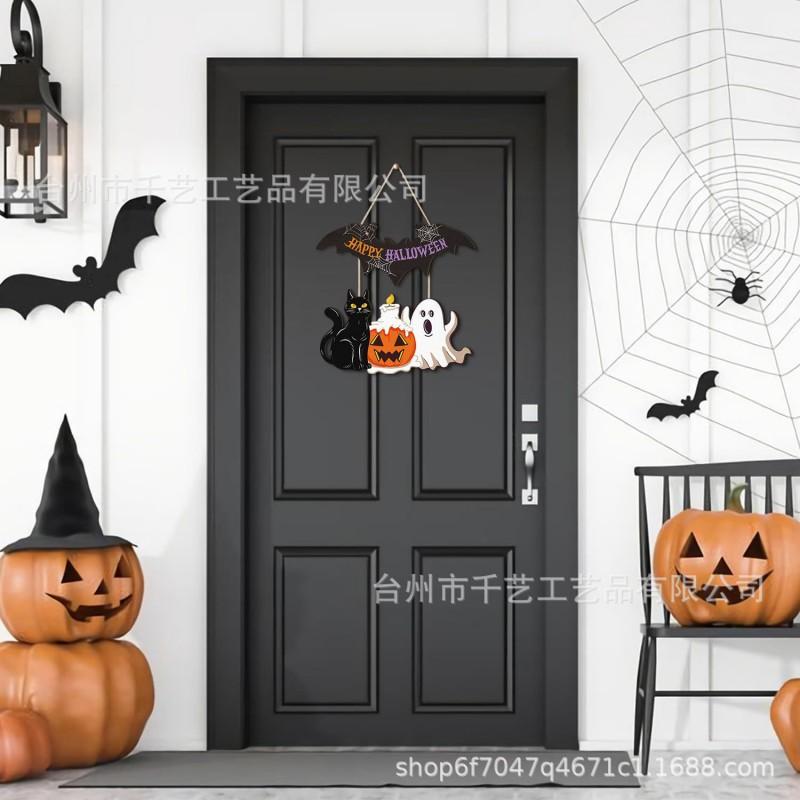 Halloween Wooden Door Hanger Welcome Sign Wreath Porch Wall Yard Decor