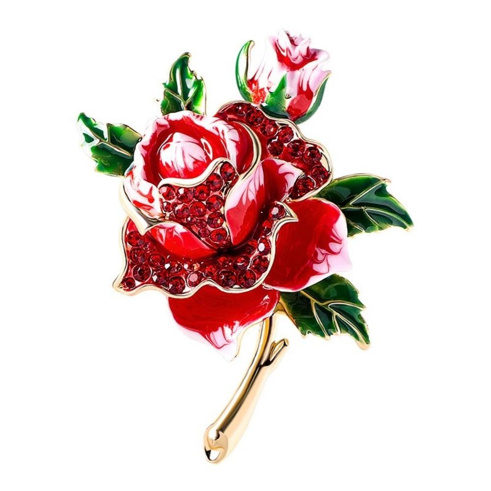 Alloy Rhinestone Brooch Luxury Enamel Fashion Rose-flower Brooches Jewelry Accessories Gift