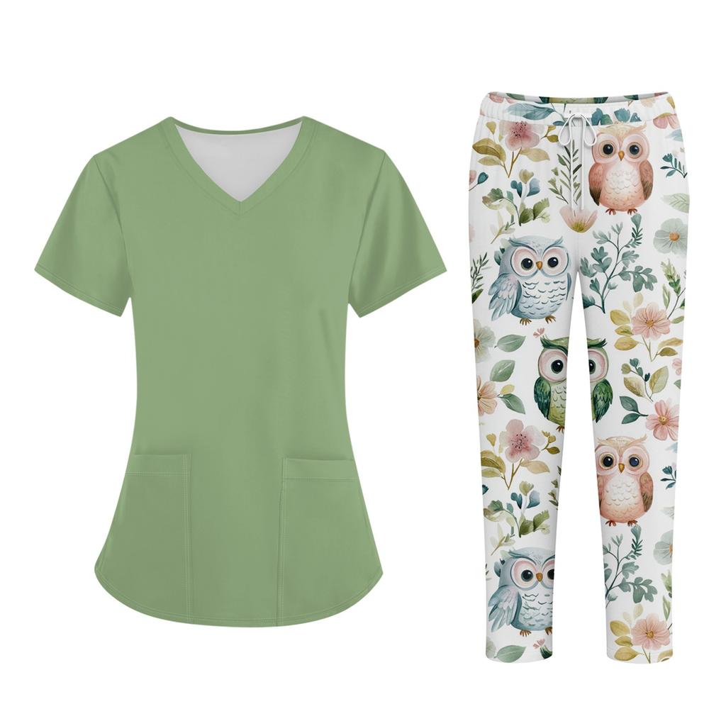 Plus SizePrinted Scrub Working Uniform Tops For Women's Cross V-Neck Halloween Print Short Sleeve Fun T-Shirts Workwear Tee With Pockets