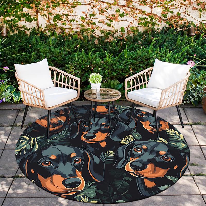 Dachshund and Plants pattern round rug,Carpet Rug for Living Room Bedroom  Playroom ,Non-slip Floor Mat,Holiday Gifts and Birthday Gifts.