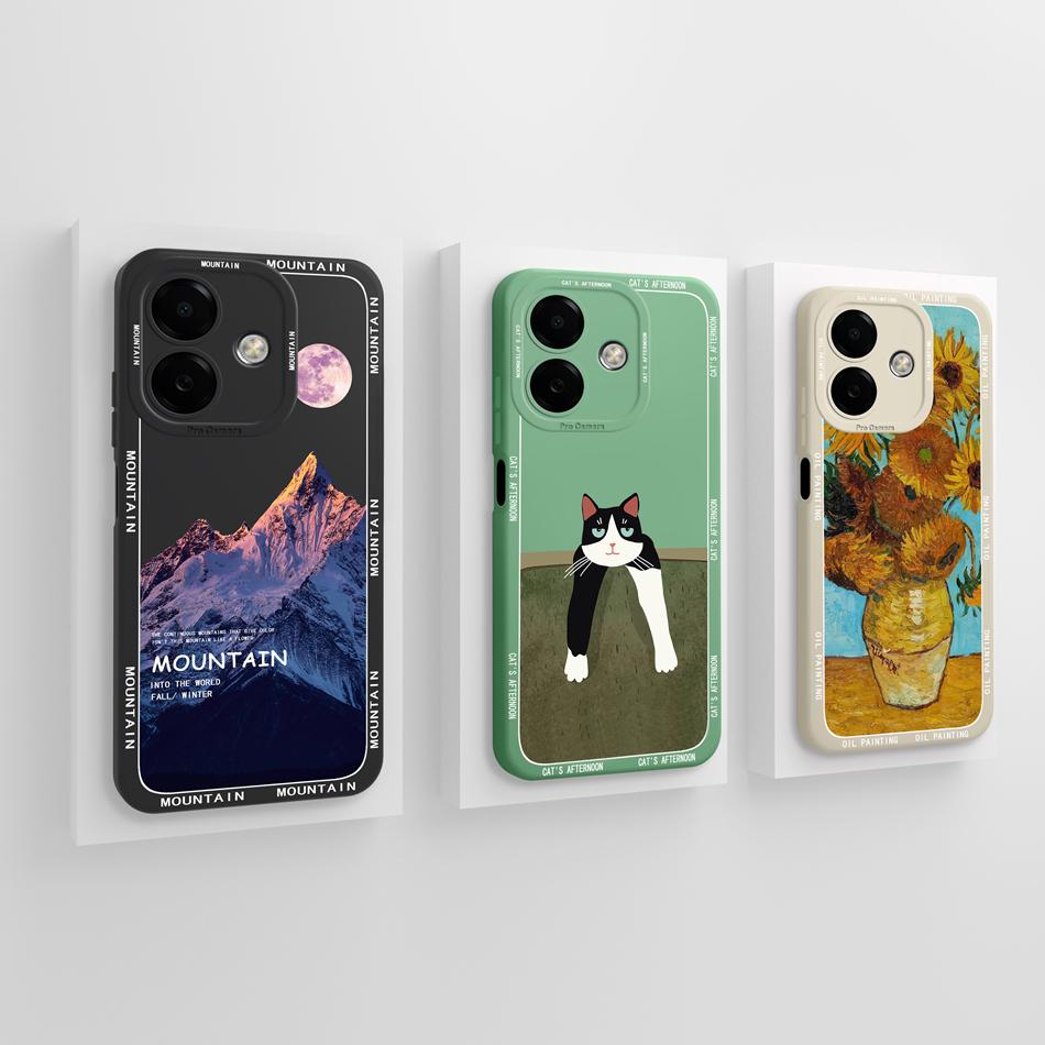 Case For Oppo A3 A3X A40 Art Design Back Cover For Oppo A 40 A 3 Camera Protection 4G Phone Cases Soft Liquid Silicone Bumper