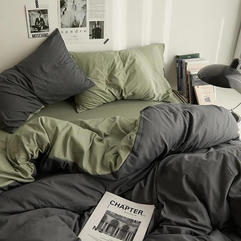 Однотонный серый цвет матча Постельный набор Взрослые Дети Полуторный Полный Размер Королевы Простыня Пододеяльник Наволочки Простой Постельное белье