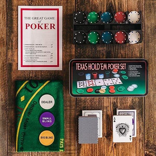Коробка для игры в покер 200 фишек с ковриком и картами Карточная игра