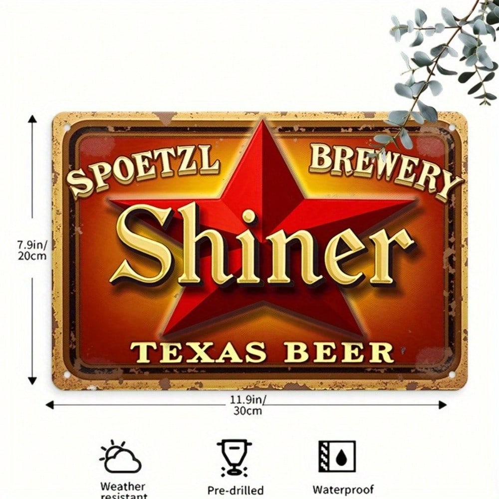 Винтажная металлическая пивная вывеска Shiner Texas Настенный декор 8x12 дюймов Жестяная для бара, гаража, паба
