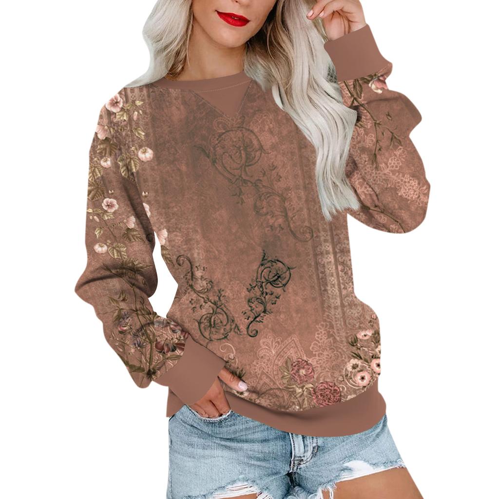 Women's Casual Printing Pullover Long Sleeve Shirt Oversized Sweatshirt