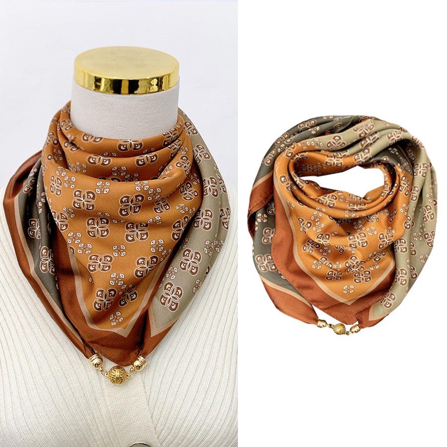Magnetic Buckle Silk Neck Scarf: Triangle Design for Women, 70x70cm, Lightweight Spring/Summer/Autumn Accessory