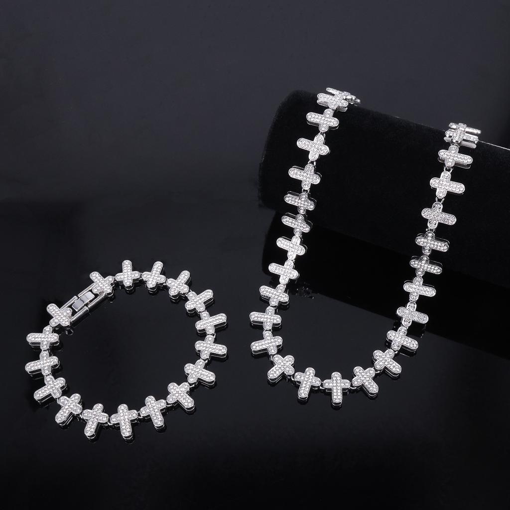 ZAKOL 20/50СМ Iced Out Buling Стразы CZ Крест Теннисная Цепочка Браслет Ожерелье Набор Женщины Мужчины Мода Хип-хоп Рок Украшения