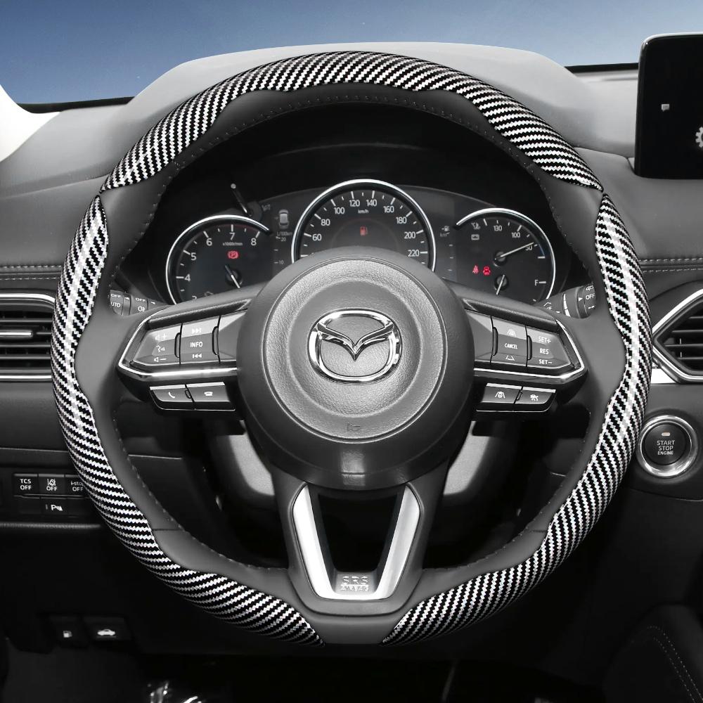 zkfan8 Suitable for Mazda Carbon Fiber Texture Steering Wheel Cover with Segmented Quick-Release Design, Durable, for Cx-5 Cx-30 Mazda3 Cx-50 Cx-90