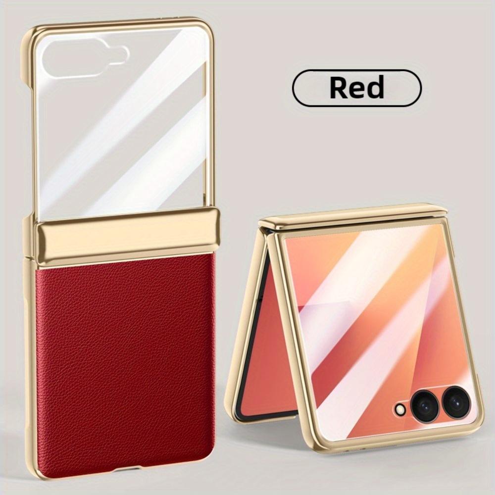 For Samsung Galaxy Z Flip 7 6 Flip7 Flip6 Phone Case with Screen Protector & Hinge Protection PU Leather Plating Frame Cover
