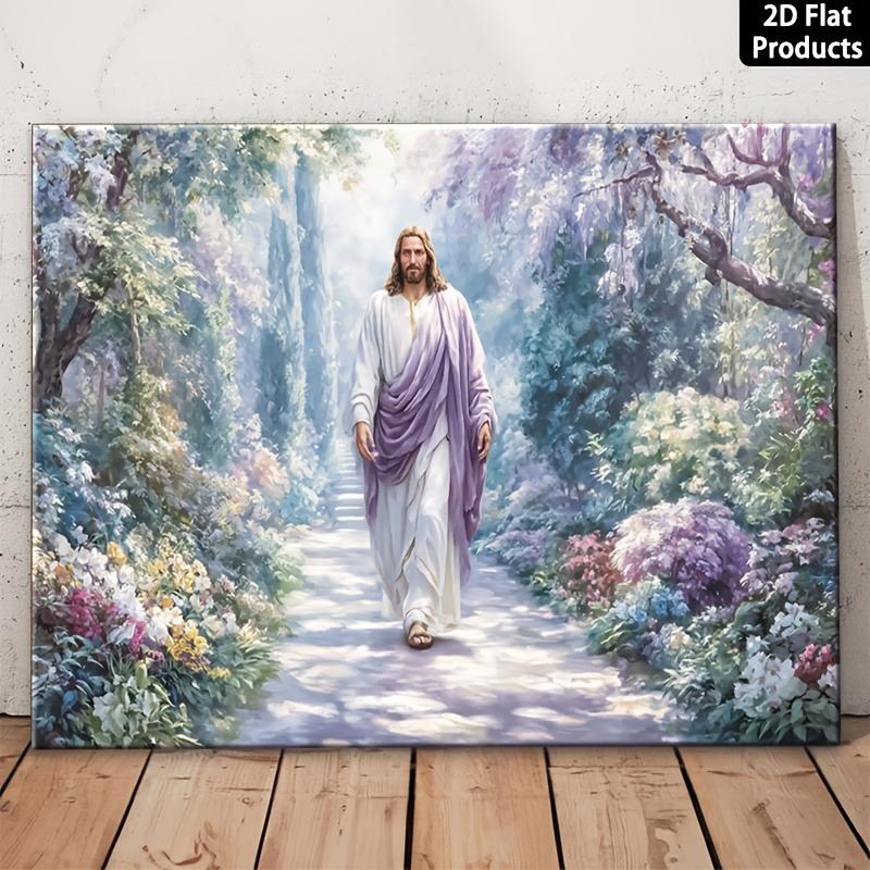 Canvas Painting - Religious Christ Figure in White Robe, Vintage Wall Suitable for Home Church Office Chapel Decor,