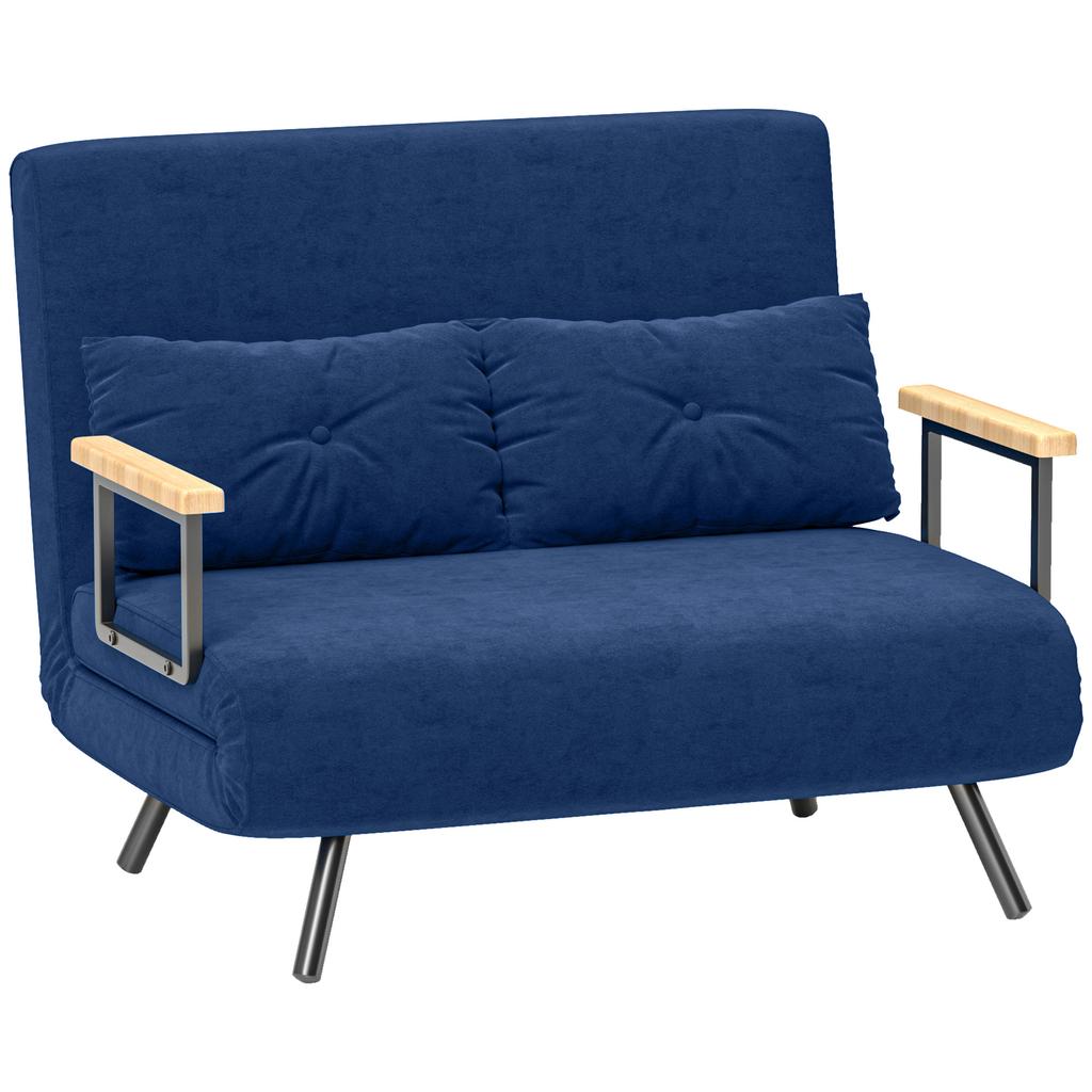 Sofa Bed 3 in 1 in Velvet-Effect Fabric with Adjustable Backrest and 2 Cushions, 102x73x81 cm, Blue