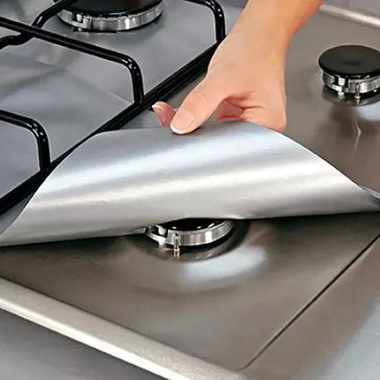 4 Pcs Square Foil Gas Hob Protector Liner Easy Clean Reusable Protection Pad Gas Stove Stovetop Protector Kitchen Accessories
