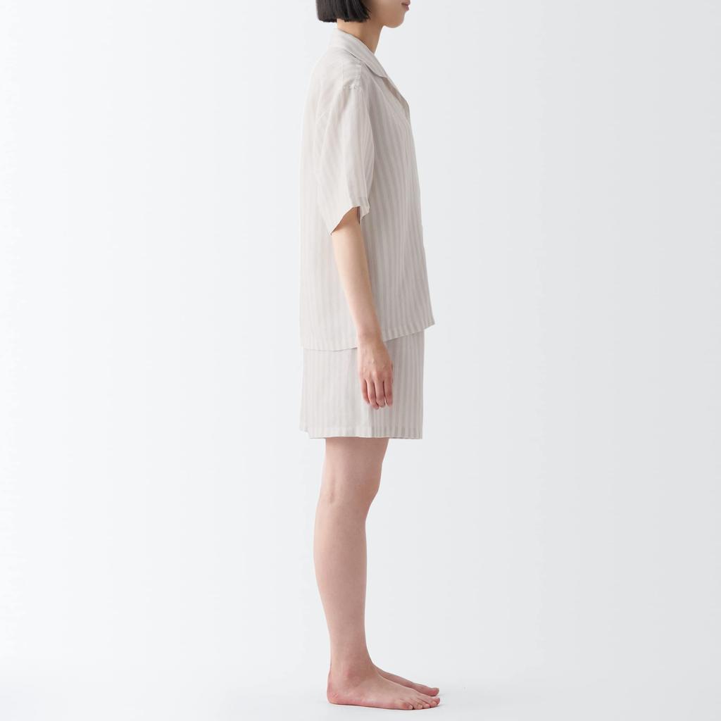 MUJI Naturally Derived Cool Touch Lyocell Hemp Пижама с короткими рукавами FDB06A3S Светло-серая полосатая XL Женская