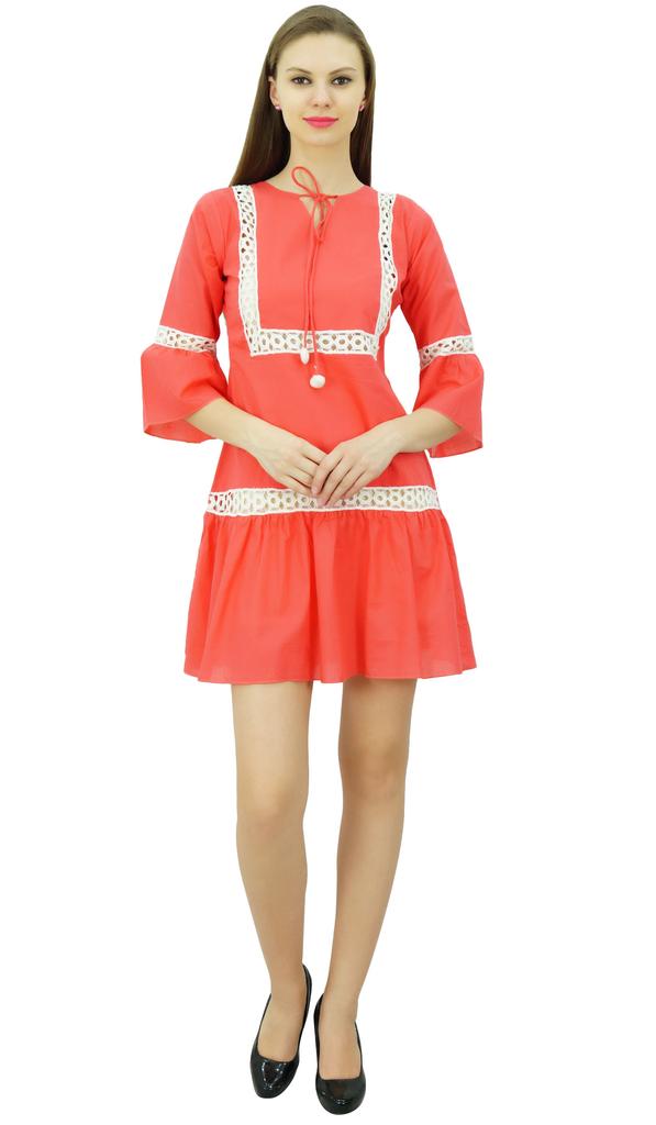 Bimba Летнее короткое платье в стиле бохо с рюшами и рукавами, мини-платье в стиле бохо, шикарный пляж