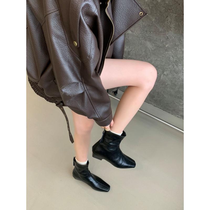 2025 new round head thick high heel low tube suede thin knight fashion women's pile Martin boots