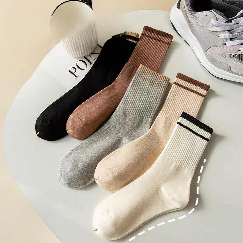 5 Pairs Cute Smiling Print Socks, Comfy & Soft Crew Sports Socks, Women's Stockings & Hosiery