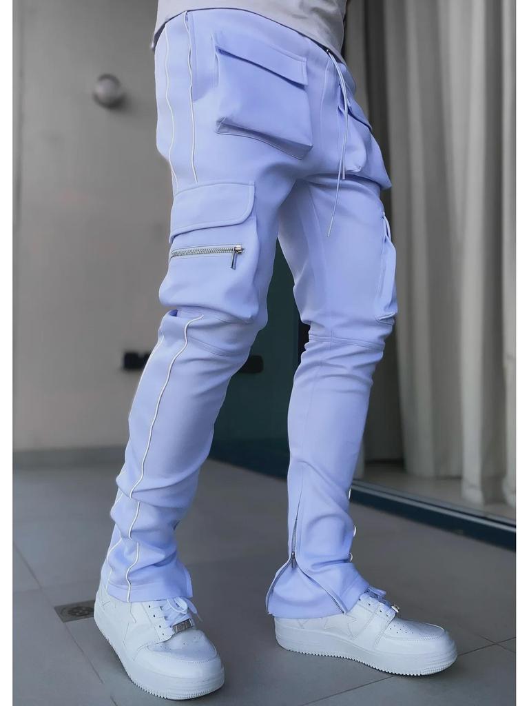 Мужские светоотражающие эластичные облегающие брюки-карго: Модная спортивная и повседневная одежда на весну и осень