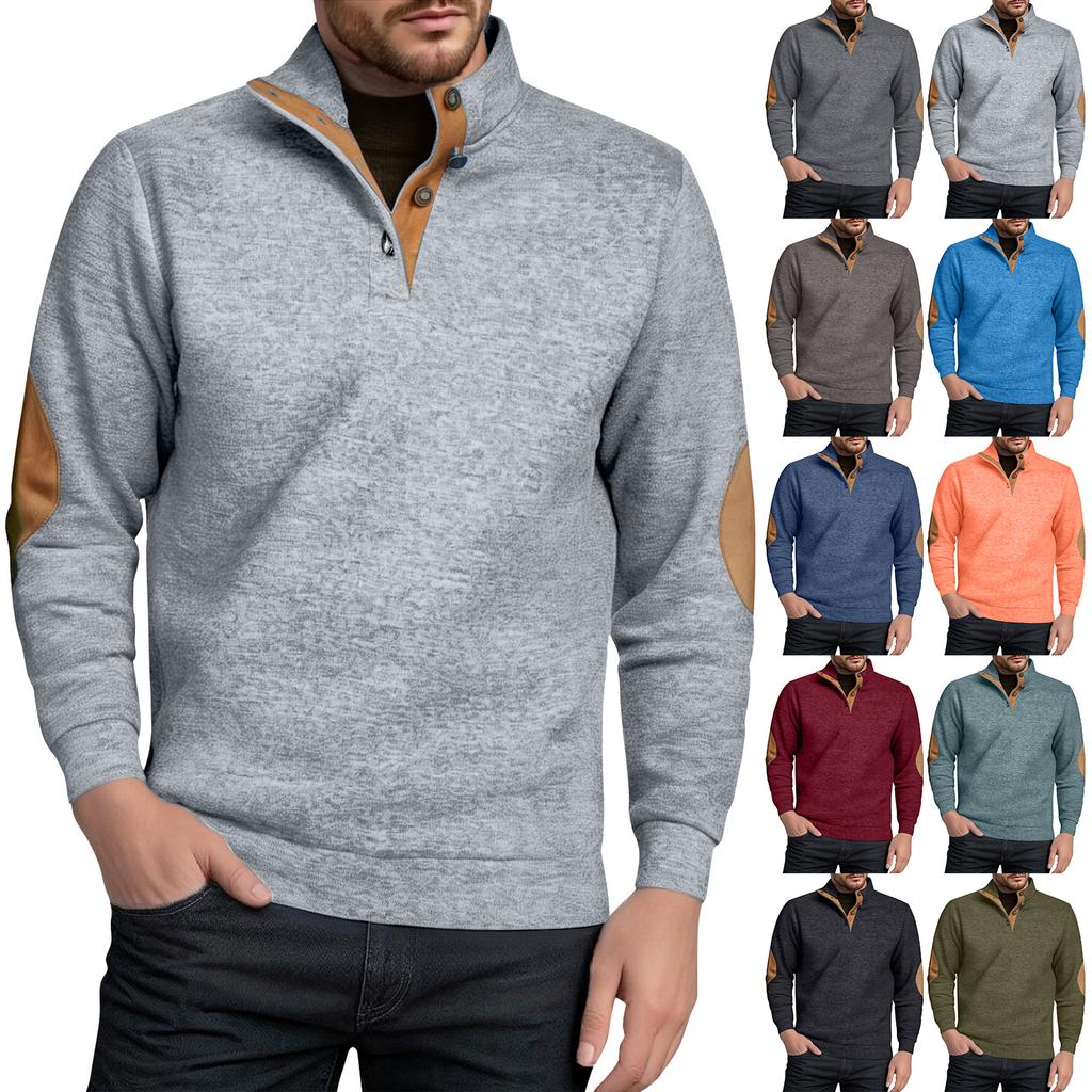 Men's Stand Up Collar Sweatshirt With Patchwork Casual Design