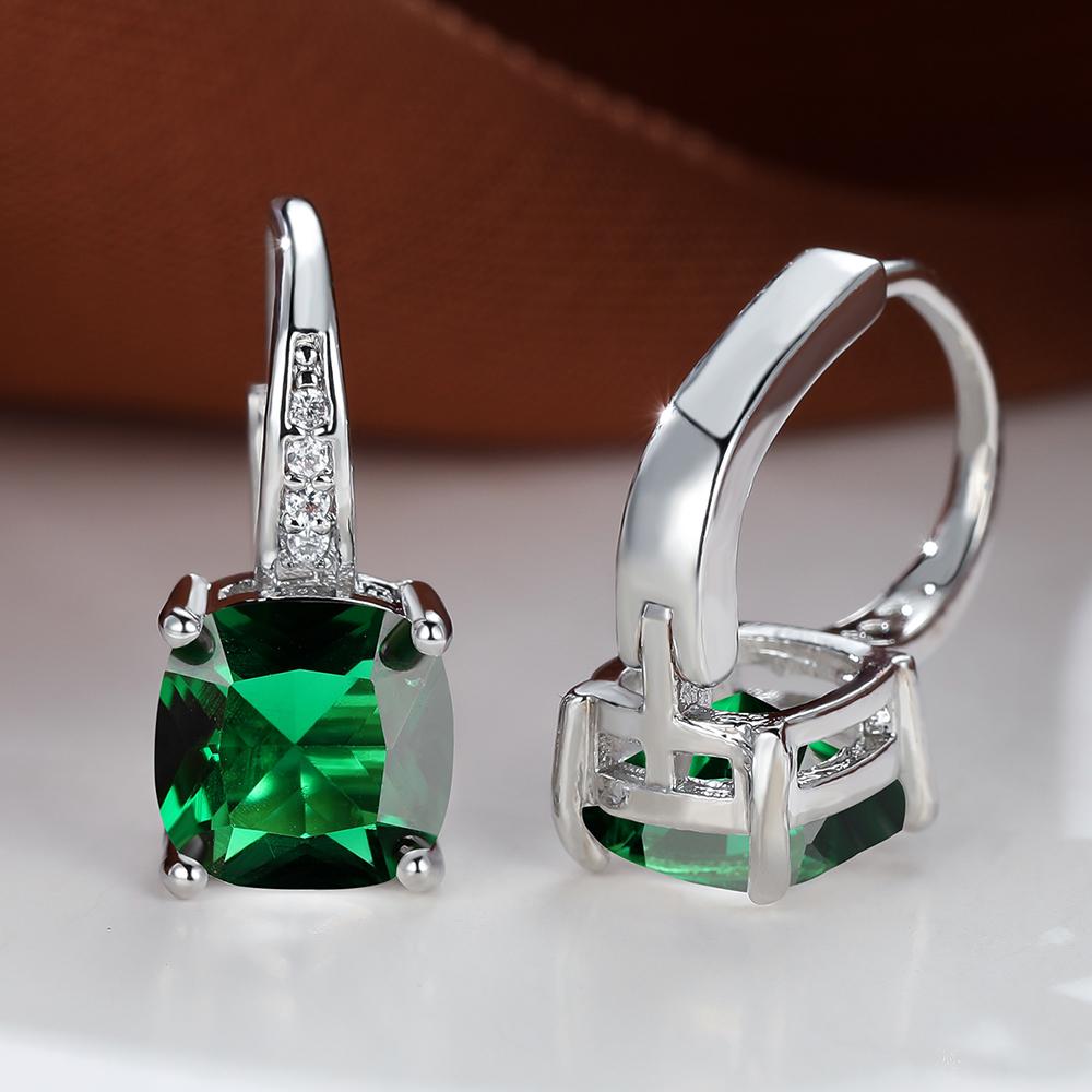 Серебряные серьги-кольца цвета розового золота с геометрическим изумрудом и зеленым камнем, свадебные висячие серьги для женщин