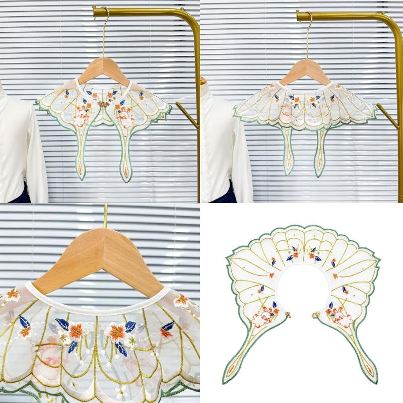 Embroidered Rabbit Faux Collar Decorative Collar for Ancient Costume Removable False Collar Little Girl Adjustable Shawl