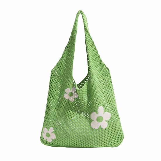 Вязаная пляжная сумка, ажурная тканая сумка через плечо с цветочным узором, сумка-тоут для повседневных выходов, праздников, шопинга на улице