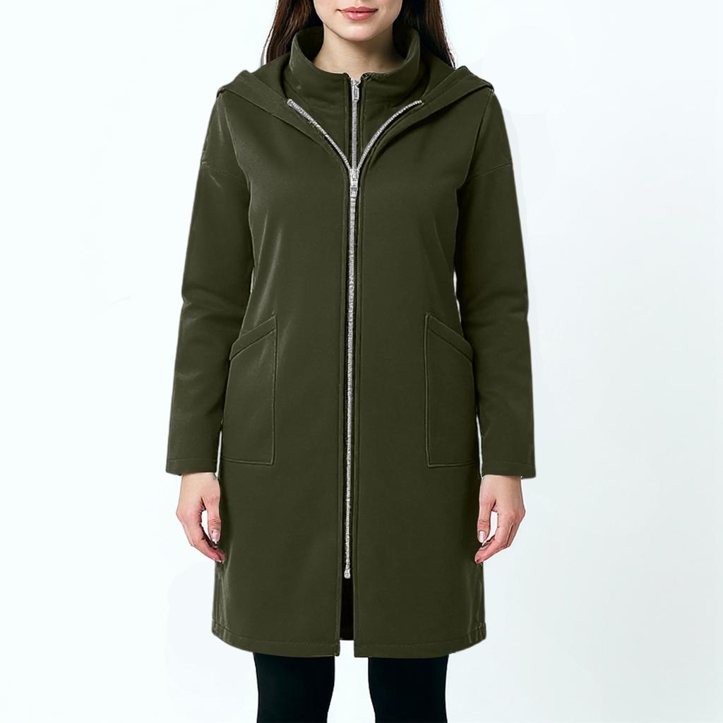 Women's Fashion Casual Solid Color Hooded Pocket Long Sweatshirt With Zipper, Mid-Length Fake Two-Piece Loose Coat