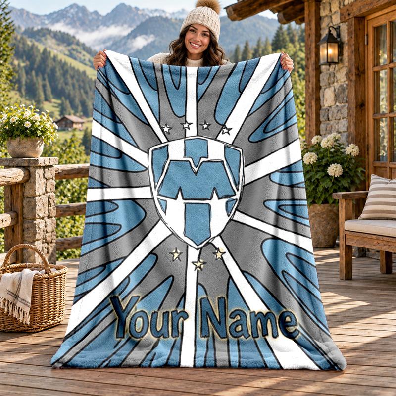 Club de Futboll Monterrey ICON Custom Name Flannel Blanket Personalized Soft Warm Plush Throw Blanket Customized Gift for Family Friends