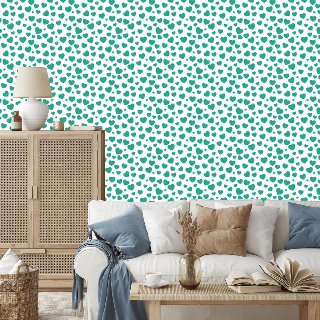 Heart Wallpaper White, Mint and Sea Blue 50x1000