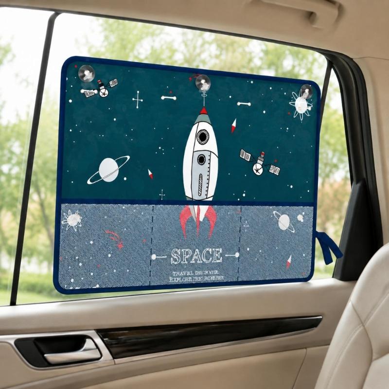 Rear Side Glass Car Cover with Integrated Mesh Storage, Foldable Polyester Fabric and Removable Suction Cup Mounting