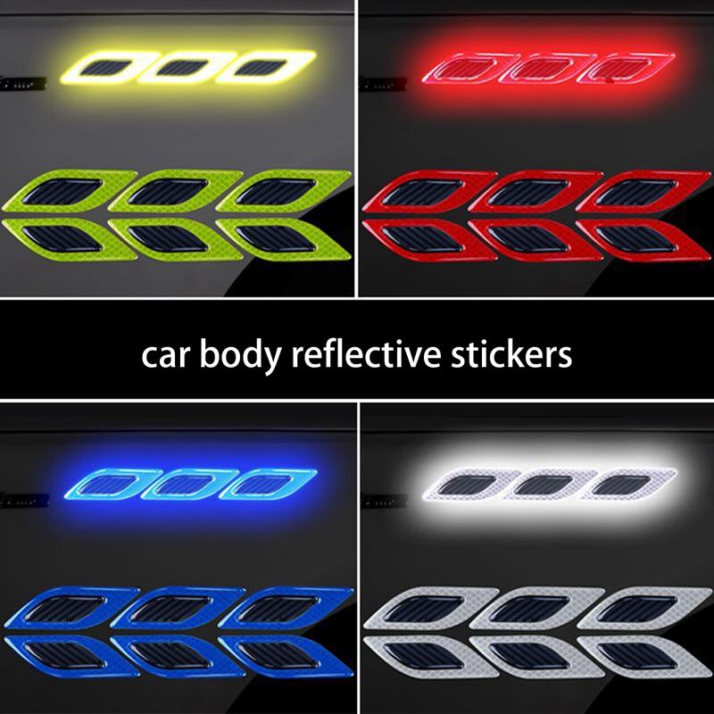 6 шт. Светоотражающие наклейки для автомобиля 3D Стайлинг автомобиля Светоотражающие полосы Предупреждающая светоотражающая лента для ночной безопасности Автоаксессуары