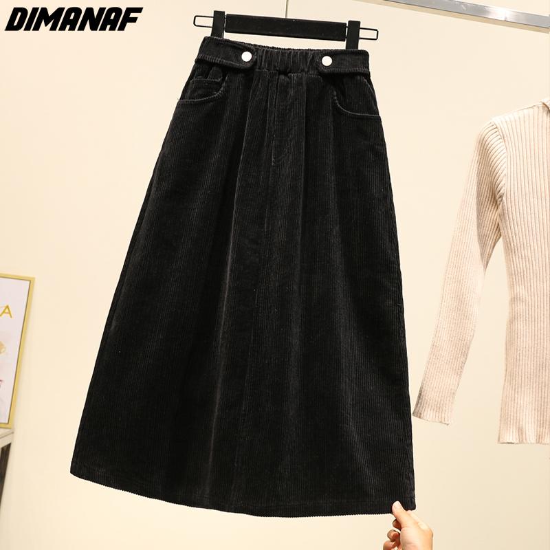DIMANAF 2025 Юбки женские больших размеров Женские Осенние Эластичные Базовые Вельветовые С Высоким Разрезом Оверсайз Модные Японское Платье