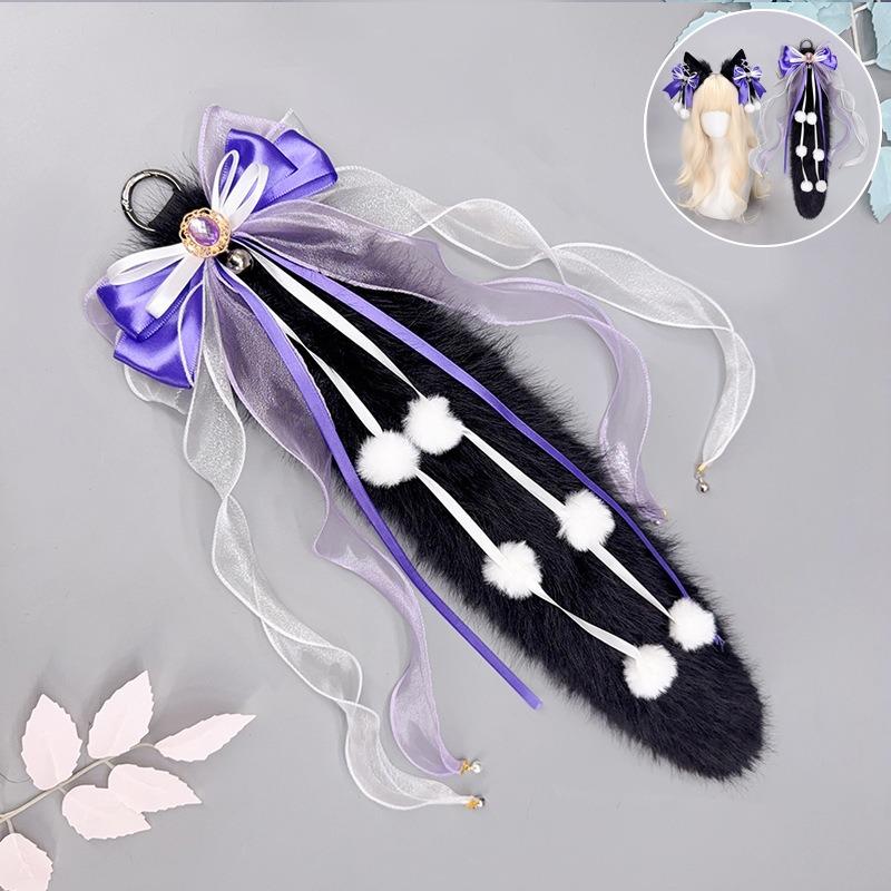 Ободок на голову с волчьими ушками, плюшевый хвост, антикварный лисий хвост, косплей, ручная работа, звериные ушки, волчьи ушки, костюм с хвостом