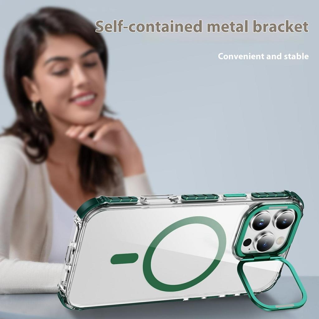 For iPhone 14 Pro Clear Phone Case with Lens Kickstand Cover Compatible with MagSafe