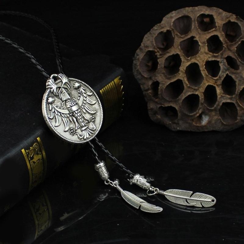 Галстук-боло Галстук Кожаный Плетеный Веревочный Ожерелье с Металлическим Подвесом в виде Орла Российской Империи Ювелирное Изделие Западный Ковбойский Галстук
