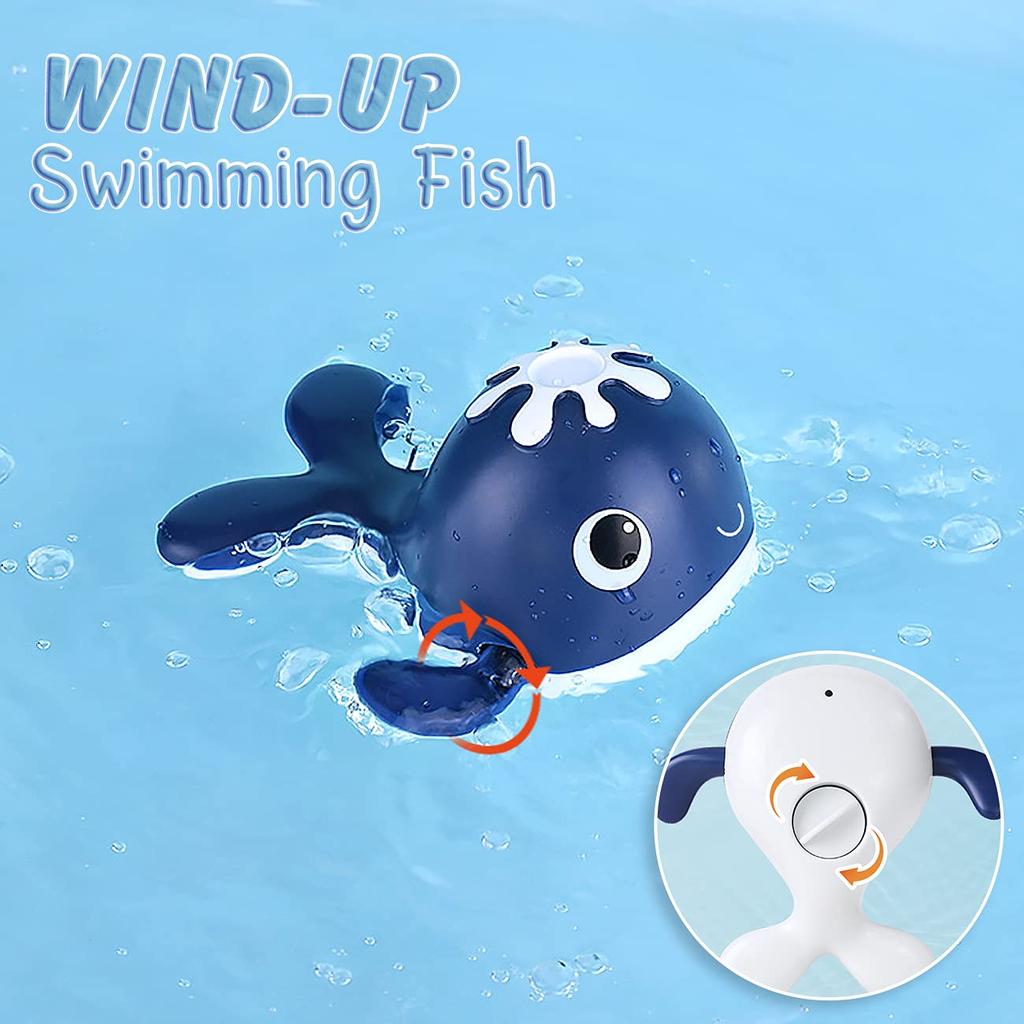 Magnet Baby Bath Fishing Toys Wind-up Swimming Whales Bathtub Toy Fishing Game Water Tub Toys Set with Fishing Pole Net for Kids