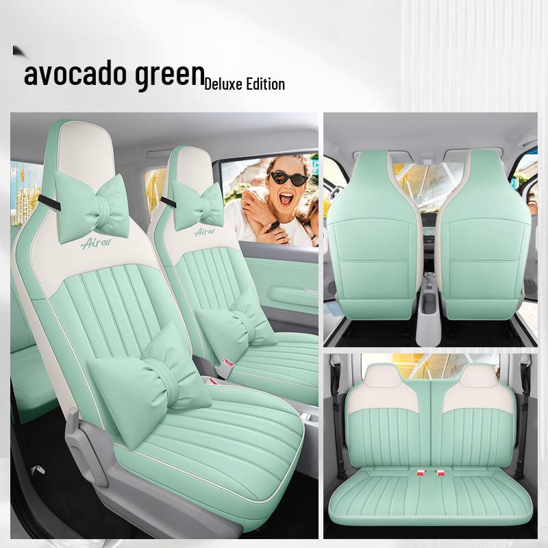 Custom-Fit Leather Car Seat Cushion for Wuling Qingkong - Cute Cartoon Design, Full Coverage for Four-Seat Models