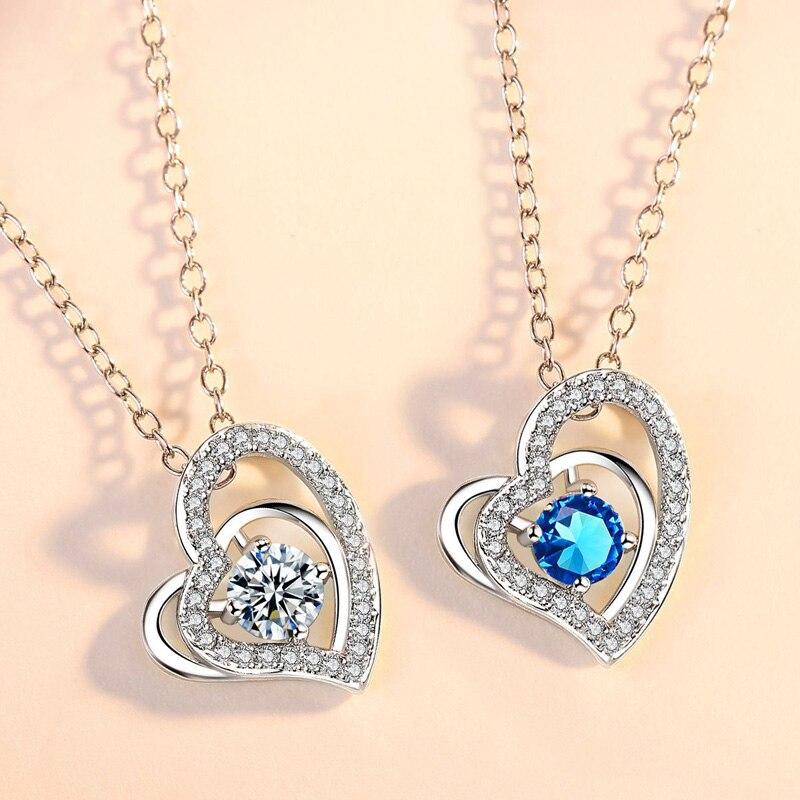 New Luxury Crystal CZ Heart Pendant Choker Necklace 925 Sterling Silver Chain Necklaces For Women Wedding Jewelry Gifts