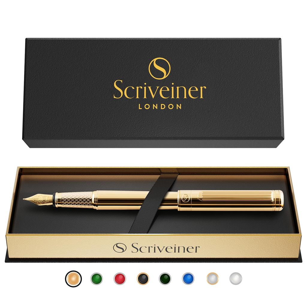 Scriveiner Finest Premium Fountain Pen Attractive Beauty 24K Gold Finish Schmidt 18K Gold Plated Nib Suitable for Men and Women Professional Executive