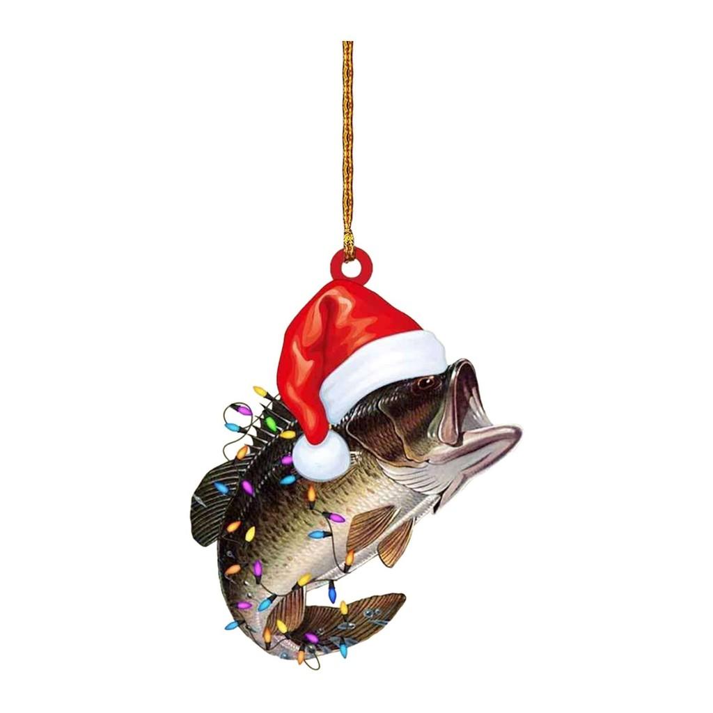Fun And Colorful Cartoon Style Green Bass Fish Christmas Tree Hanging Ornament