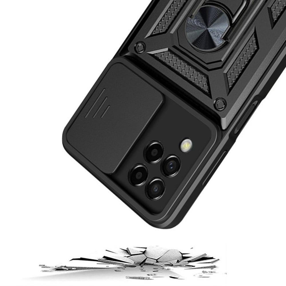 Pancerne Etui Z Osłoną Aparatu Alogy Camshield Stand Ring Do Samsung Galaxy M53 5G Czarne + Szkło