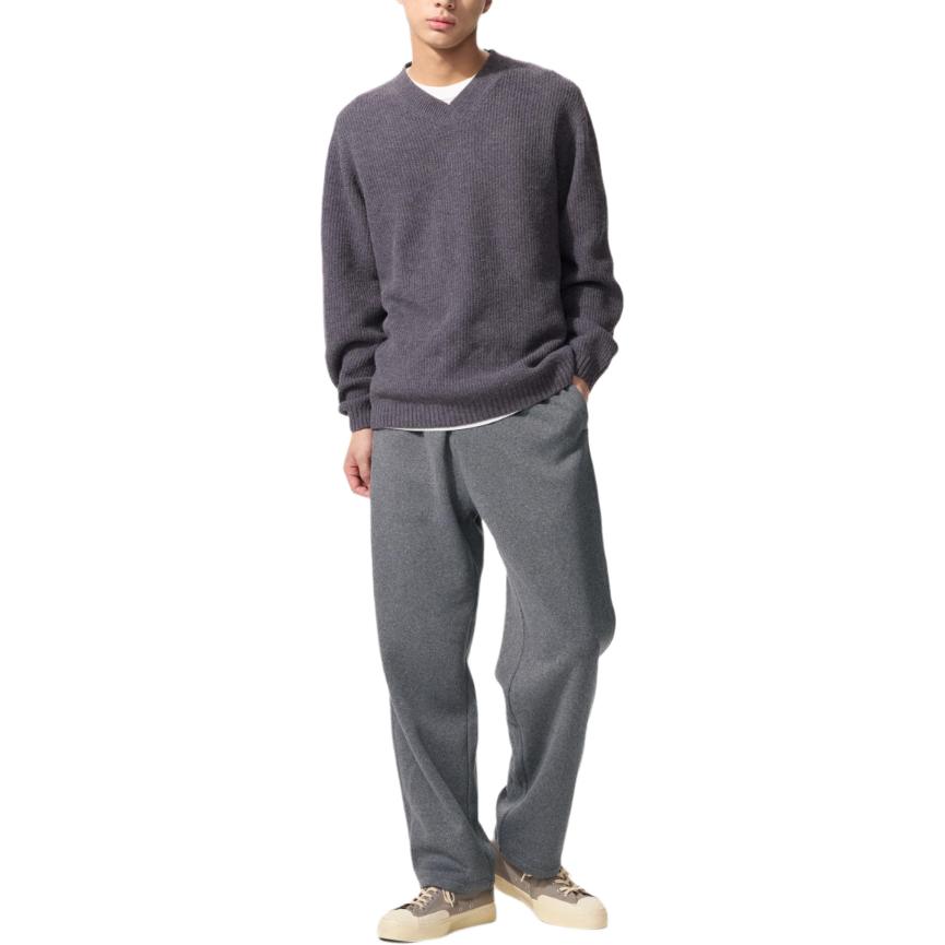 Uniqlo Однотонные Простые Базовые Теплые Удобные Свободный Крой Универсальные Вязаные Спортивные Прямые Повседневные Брюки Унисекс Низ 479933-08